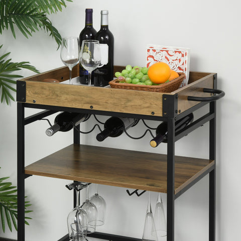 Rootz Keukentrolley - Serveerwagen - Keukentrolley - Wijnrek - Glashouder - Rem - Op wielen - Metaal - Bruin - Zwart