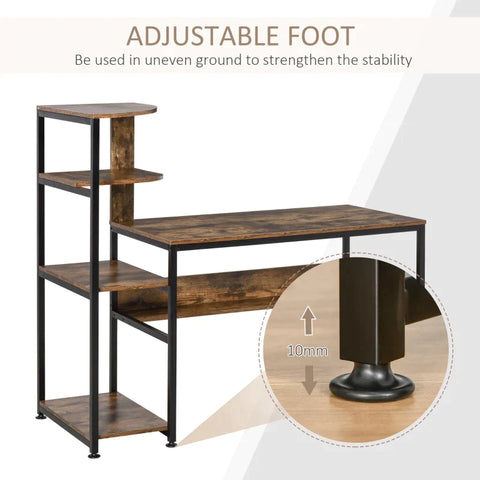 Rootz Desk - Computer Desk - Adjustable Desk - 4 Storage Shelves - 140x 60x 122cm