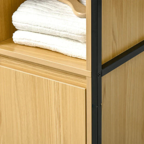 Rootz Bathroom Cabinet - Industrial Designed - 1 Cabinet - 3 Shelves - Black + Brown - 30cm x 28cm x 168cm