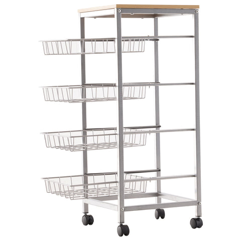 Rootz Kitchen trolley - Kitchen trolley - Serving trolley - 4-layer - Wire baskets - 36.5 x 36.5 x 89 cm - Steel - MDF -