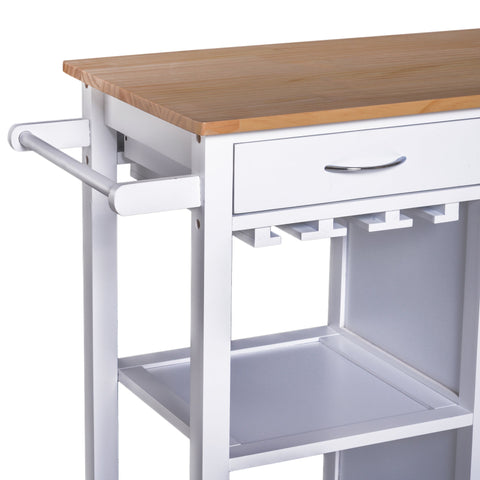 Rootz Kitchen Trolley - Serving Trolley - 2 Drawers - On Wheels - 4 Storage Compartments - 88.5 x 40 x 86 cm - White - Brown