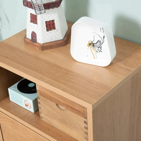 Rootz Sideboard - 4 Drawers And 2 Shelves - Free-standing Cabinet - Natural + White - 80cm x 39cm x 80cm