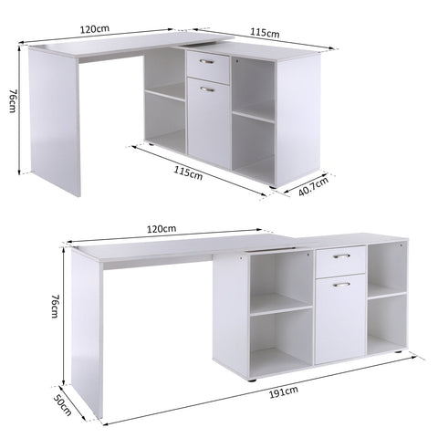 Rootz Eckschreibtisch – Schreibtisch – Computertisch – MDF – Weiß – 120 x 50 x 76 cm – Stauraum – Schubladen