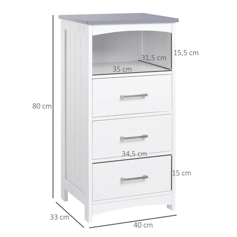 Rootz Bathroom Cabinet - Freestanding Bathroom Dresser - Bathroom Furniture - Cabinet - Storage Cabinet - Cabinet With Drawer - White/Grey - 40 x 33 x 80 cm