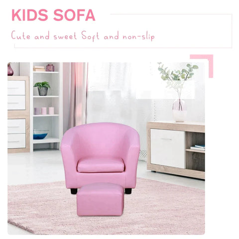 Rootz Kids Armchair - Mini Armchair - Children's Room Sofa - Children's Sofa - Children's Furniture - Armchair With Footstool - Pink