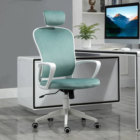 Rootz Office Chair - Rocker Function, Ergonomic Swivel Chair - Headrest - Height-adjustable - Turquoise/White - 63 x 64 x 118-128 cm