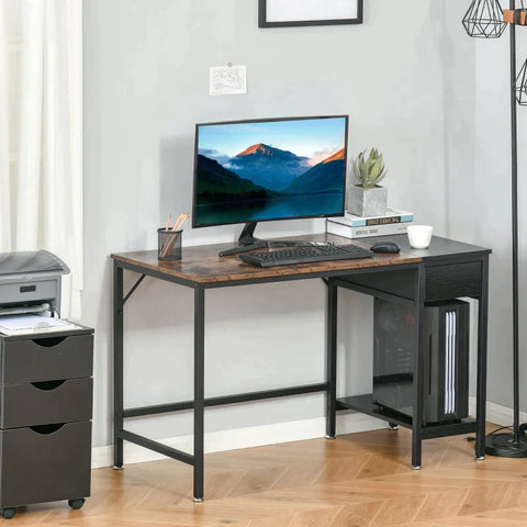 Rootz Desk - Desk With Bookcase - Work Desk with Side Storage - Industrial-Style - Brown/Black - 120 cm x 60 cm x 75 cm