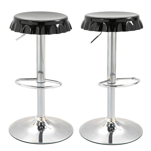 Rootz Set Of 2 Bar Stools - Stools - Adjustable Height - Armless 360° Swivel ABS - Plastic - Steel - Black - 36 cm x 36 cm x 81 cm