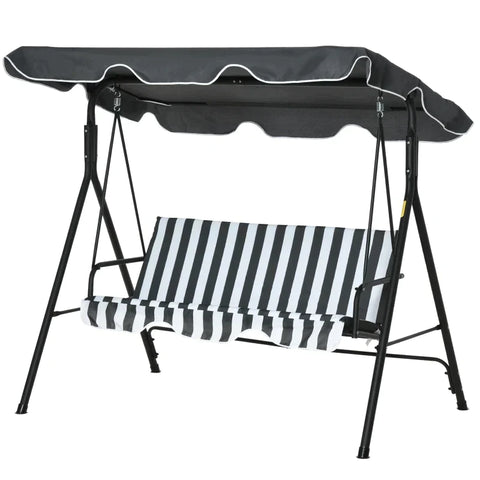 Rootz Hollywood Swing - Garden Swing - Swing Bench - 3-seater With Roof - Steel - Blue + White - 172 x 110 x 153 cm