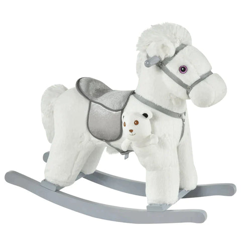 Rootz Rocking Horse - Children's Rocking Horse - Baby Rocking Animal - Toy Rocker - Animal Sounds Toy - White - 65 x 26 x 55 cm