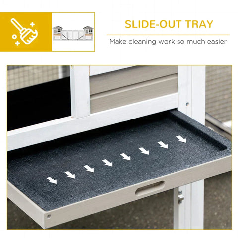 Rootz 2-in-1 houten konijnenhok - dubbel hoofdhuis caviakooi - konijnenren - kleinhuis met renbox - uitschuifbare lade - oprit - grijs - 259 x 64 x 92cm