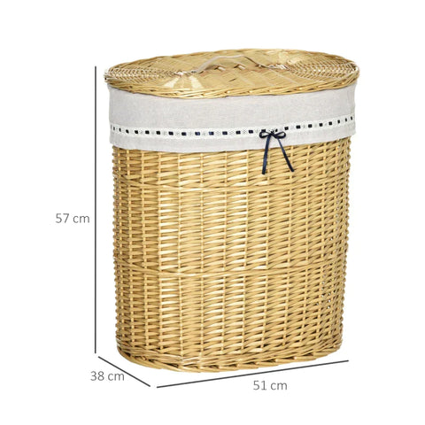 Rootz Laundry Basket - Made Of Willow - Willow Rod - Laundry Box - Laundry Collector - Braided With Laundry Bag With Lid - Natural - 100L 51 x 38 x 57 cm