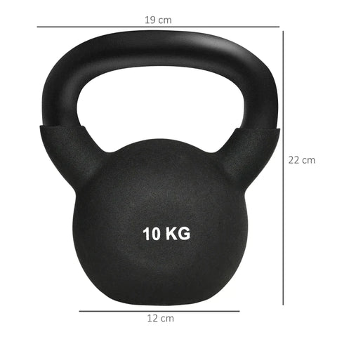 Rootz Kettlebell - Massive Kettlebell - 10 Kg - With Plastic Coating - Steel/PVC - Black - 19 x 12 x 22 cm