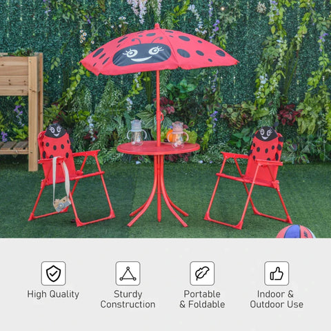 Rootz Kinder-Ess-Set – Sitzgruppe für Kinder – Set aus Tisch und Stühlen – Sonnenschirm – 39 cm x 38 cm x 52 cm