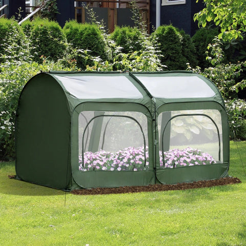 Rootz Greenhouse - Pop Up Greenhouse - With 4 Zipper Doors - Cold Frame - 245 x 120 x 132 cm