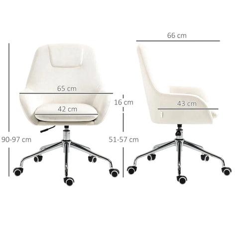 Rootz Office Chair - Desk Chair - Office Chair - Work Chair - Height Adjustable - 5 Castors - White - 65cm x 66cm x 97cm