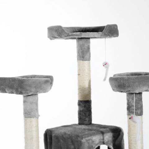 Rootz Scratching Post - Cat Tree - Cat Climbing Tree - Climbing Tree - Cat Tree Scratching House - With Cat Cave - Grey - 50 x 50 x 170 cm