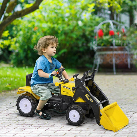 Rootz Children's Wheel Loader - Movable Shovel - Horn - Pedal Drive - Plastic - From 3 Years - Metal Frame - Black+Yellow - 114 x 41 x 52 cm
