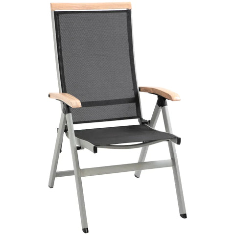Rootz Lounge Chair – Gartenstuhl mit verstellbarer Rückenlehne – Alu + Netz – Schwarz + Silber – 61 x 64 x 112 cm