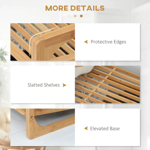 Rootz 3-tier Shoe Rack - Bamboo Shoe - Storage Organizer - Slatted Shelves - Free Standing Shoe - Raised Edges - Shelf Stand - 9 Pairs Of Shoes - Entryway - Hallway - Natural - 76 x 33 x 51 cm