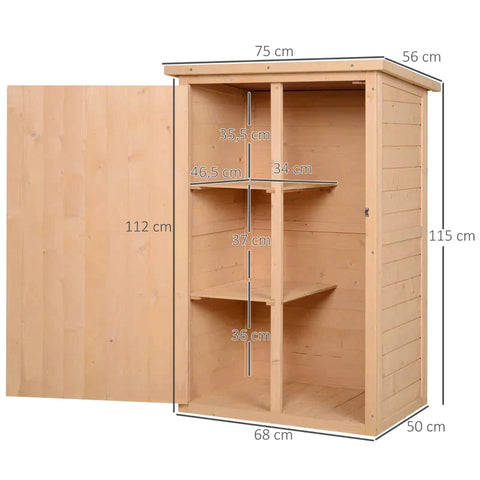 Rootz Garden Shed - Tool Shed - Tool Shed With Shelves - Storage Shed For Garden - Fir Natural Wood - 75 x 56 x115 cm
