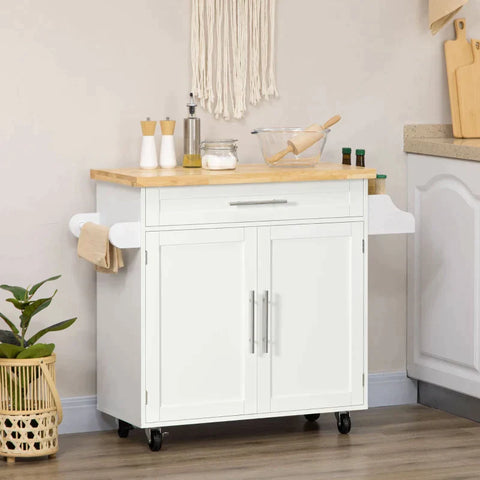 Rootz Kitchen Trolley - Kitchen Cart - Rollable Kitchen Trolley - Serving Trolley - Height-adjustable Shelves - White - 109 x 40 x 89 cm