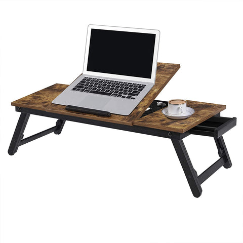 Rootz Laptop Table - Laptop Stand - Notebook Table - Breakfast Tray - Foldable Legs - Height Adjustable - Up to 14.3 Inch - Brown - Black - 71 x 35 x 23 cm