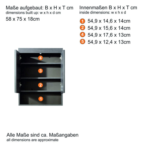 Rootz Bathroom Mirror Storage Cabinet - Vanity Organizer - Elegant Bath Cupboard - Smoke Silver Glamour - 58x75x18 cm