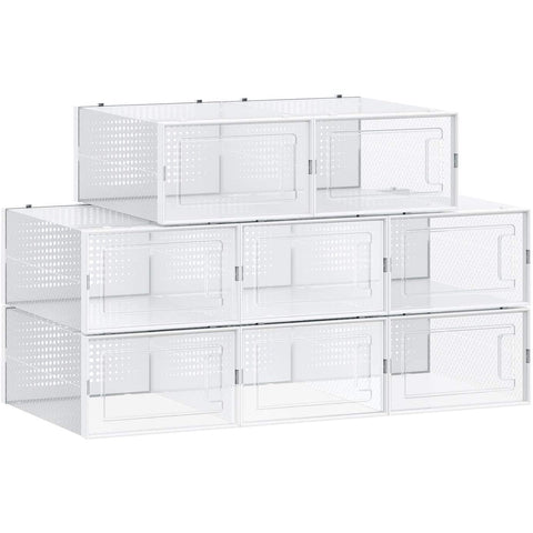 Rootz Shoe Boxes - Set Of 8 - Storage Boxes - Organizer - Foldable - Stackable - Up To Size 42 - Transparent White