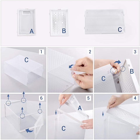 Rootz Shoe Boxes - Set Of 8 - Storage Boxes - Organizer - Foldable - Stackable - Up To Size 42 - Transparent White