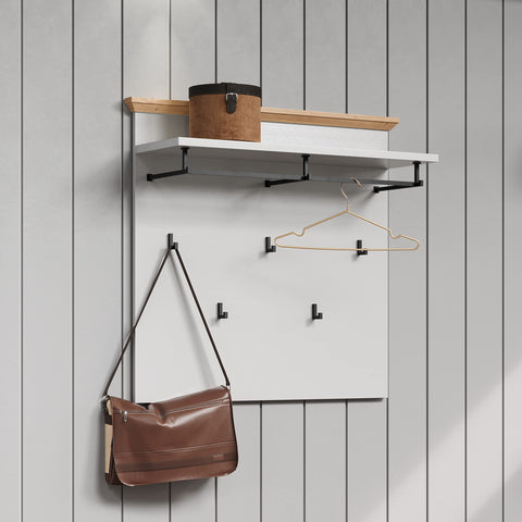 Rootz Wall Organizer - Wall Mount - Wall Shelf - Wall Unit - Wall Storage - Hanging Panel - Light Grey/Artisan Oak - 91x82x27cm