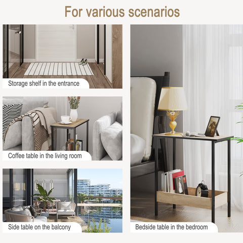 Rootz Side Table - Coffee Stand - Living Room Accent - Storage Desk - Display Platform - Lounge Furniture - Light Oak + Black - 50x55x25 cm