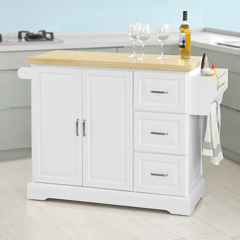 Rootz Extendable Kitchen Island Kitchen - Cabinet Sideboard Kitchen - Storage Trolley with Rubber Wood Worktop