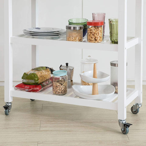 Rootz Keukenopbergwagen Serveerwagen Keukenplank met rubberen houten blad 2 laden 2 planken