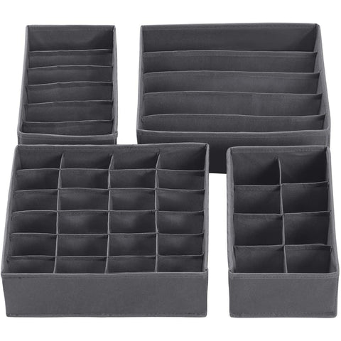 Rootz Storage Boxes - Drawer Organizer - Compartments - Foldable - Underwear - Socks - Ties - Fabric - Set Of 4 - Dark Gray
