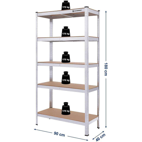Rootz Warehouse rack - Shelf cabinets - Workbench - Storage rack - For Garage, Basement or Barn - Shelving For Tool Storage - 180 x 90 x 40 cm - Max. Carrying capacity: 875 KG
