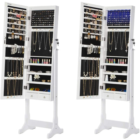 Standing Jewelery Cabinet with Mirror and LED lighting - Lockable - Jewelery storage cabinet with large mirror