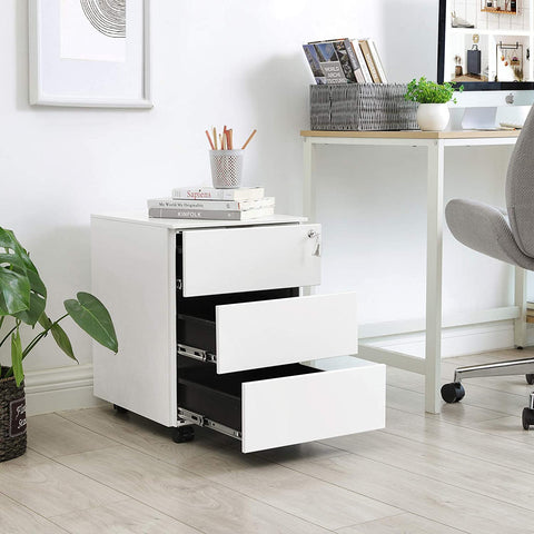 Rootz Drawer Unit - Filing Cabinet - On Wheels - Lock - 3 Drawers - White - Metal - 39 x 45 x 55 cm