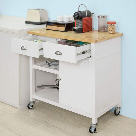 Rootz Kitchen Storage Trolley - Serveerwagen - Keukenkast met rubberen houten werkblad