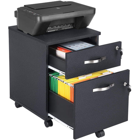 Rootz Drawer Unit Black - Steel Locker On Wheels - Office Cabinet - Roll Container