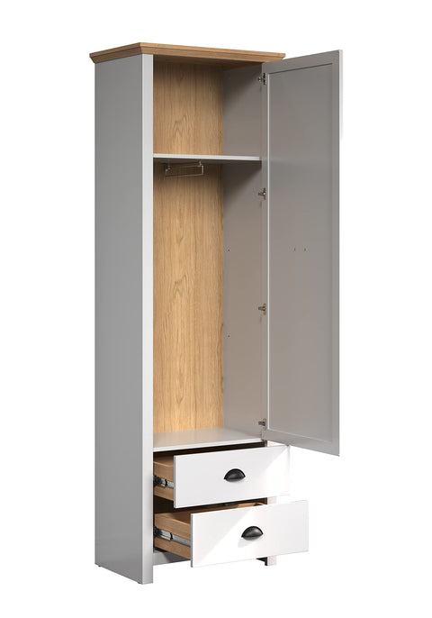Rootz Landside Garderobenschrank - Wardrobe - Clothes Cabinet - Apparel Closet - Storage Unit - Clothing Armoire - Garment Holder - Light Grey/Artisan Oak - 65 x 201 x 41 cm.