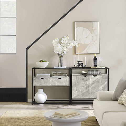 Rootz Dressoir met glazen blad en 2 deuren - Hal Console Tafel Keuken Eetkamer Woonkamer Opbergkast Kast Dressoir