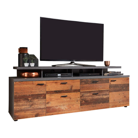 Rootz TV Lowboard - Media Console - Entertainment Stand - Television Cabinet - TV Bench - Media Stand - Dark Brown & Grey - 180x66x47 cm