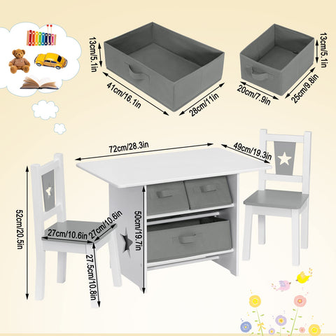 Rootz Children's Seating Group - Kids' Table Set - Youth Furniture Ensemble - Playroom Set - Activity Center - Child-Friendly Design - Gray+White - 72 x 50 x 49 cm