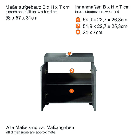 Rootz Badkamer Wastafel Opbergkast - Stijlvolle Vanity Organizer - Chique Badkast - Smoke Silver Elegance - 58x57x31 cm