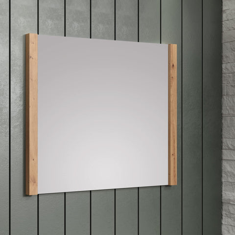 Rootz Wall Mirror - Stylish Reflective Accent - Modern Artisan Oak Frame - White/Artisan Oak - 78 x 69 x 4 cm
