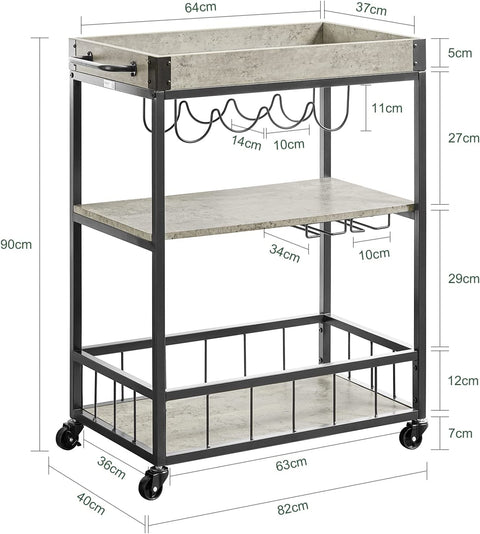 Rootz Modern Design 3-laags keukentrolley serveerwagen met wijnrek Metaal en MDF
