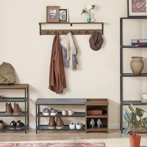 Rootz Wall Coat Rack with 1 Storage Shelf and 7 Hooks - Wall Shelf - Wall Hanging Shelf Hook Rack