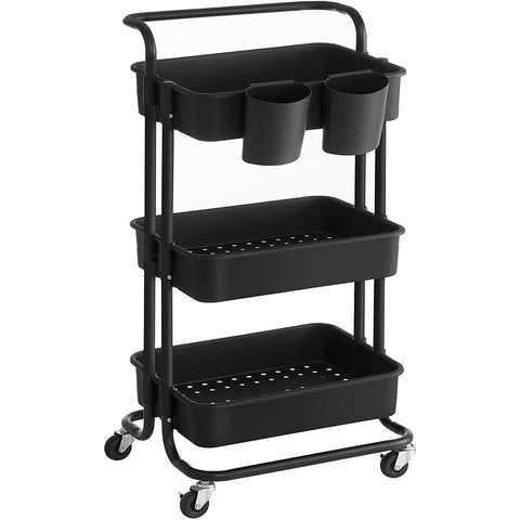 Rootz Kitchen trolley - Kitchen trolley - Serving trolley - 2 Trays - 2 Brakes - Plastic Storage compartments - Black