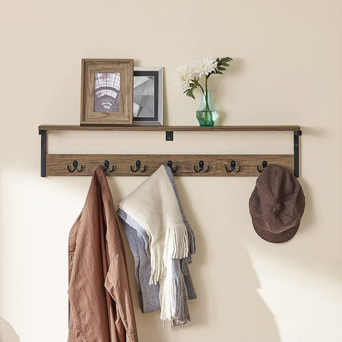 Rootz Wall Coat Rack with 1 Storage Shelf and 7 Hooks - Wall Shelf - Wall Hanging Shelf Hook Rack